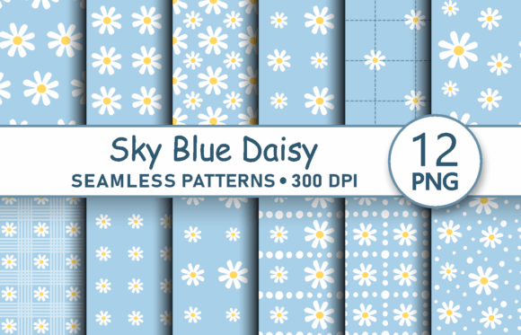 Download Sky Blue Daisy Seamless Pattern Bundle - Daisy Collection