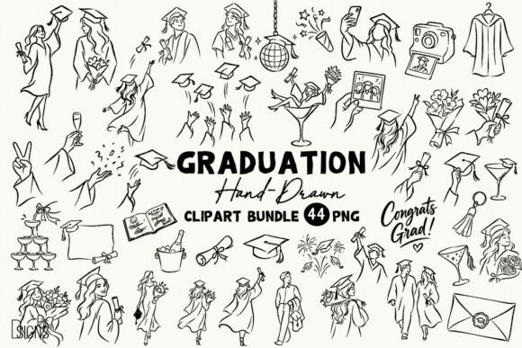Download Graduation Hand-Drawn Clipart Bundle PNG - Premium Bundle