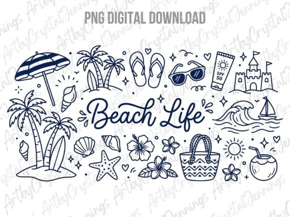 Download Hand Drawn Summer Beach Life Doodles PNG - Hand drawn Collection